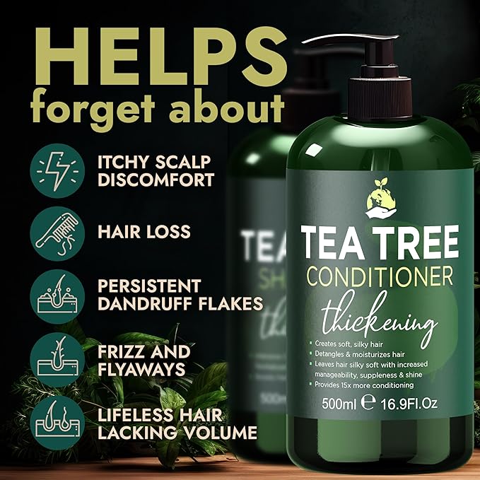 Tea Tree Shampoo & Conditioner Set | Thinning Hair Loss Treatments for Men and Women | Soothes Itchy Scalp & Dandruff | Boosts Hair Growth & Reduces Hair Loss | Sulfate & Paraben Free-FemmiqueWomen