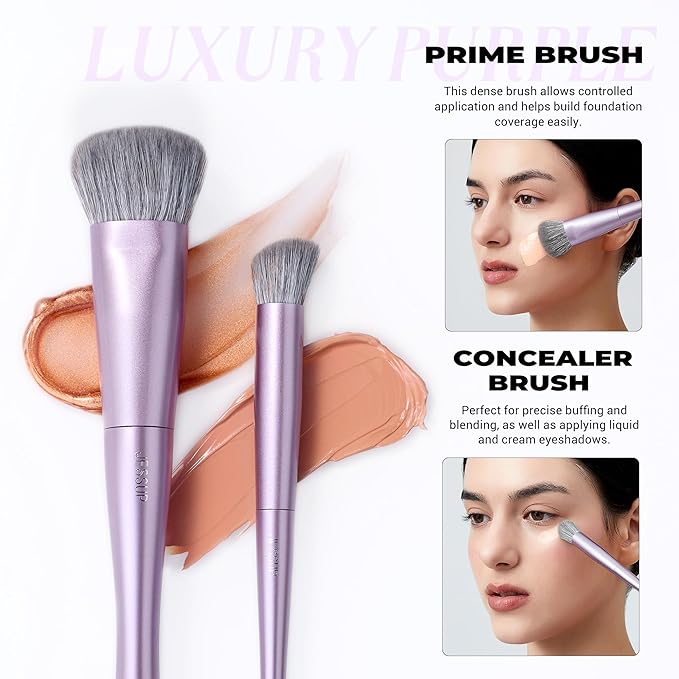 Jessup Makeup Brushes Face 5pcs, Premium Synthetic Make Up Brushes Set for Foundation Contour Blush Highlighter and Powder, Luxury Purple T514-FemmiqueWomen