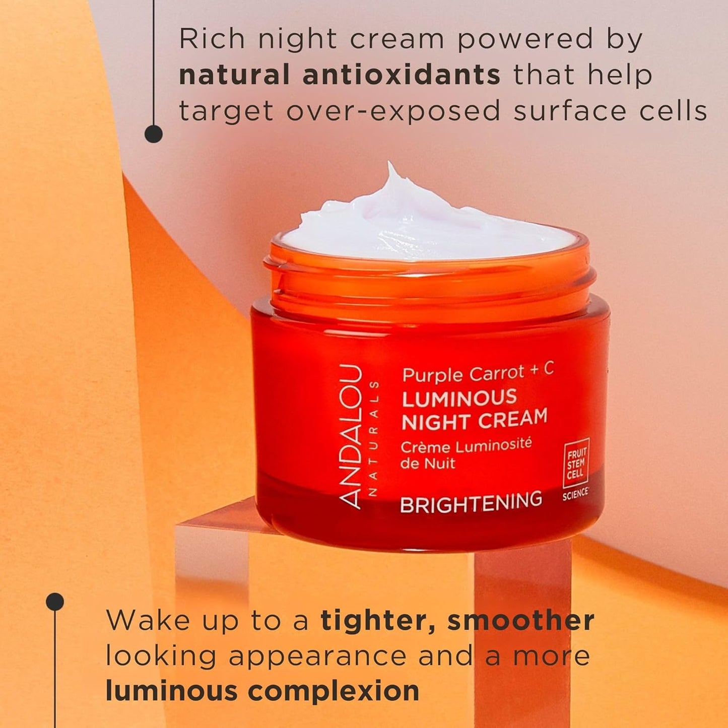 Andalou Naturals Purple Carrot + Vitamin C Luminous Skin Night Cream - Hydrating Face Moisturizer - With Fruit Stem Cell Complex for Radiant Skin - 1.7 fl oz-FemmiqueWomen