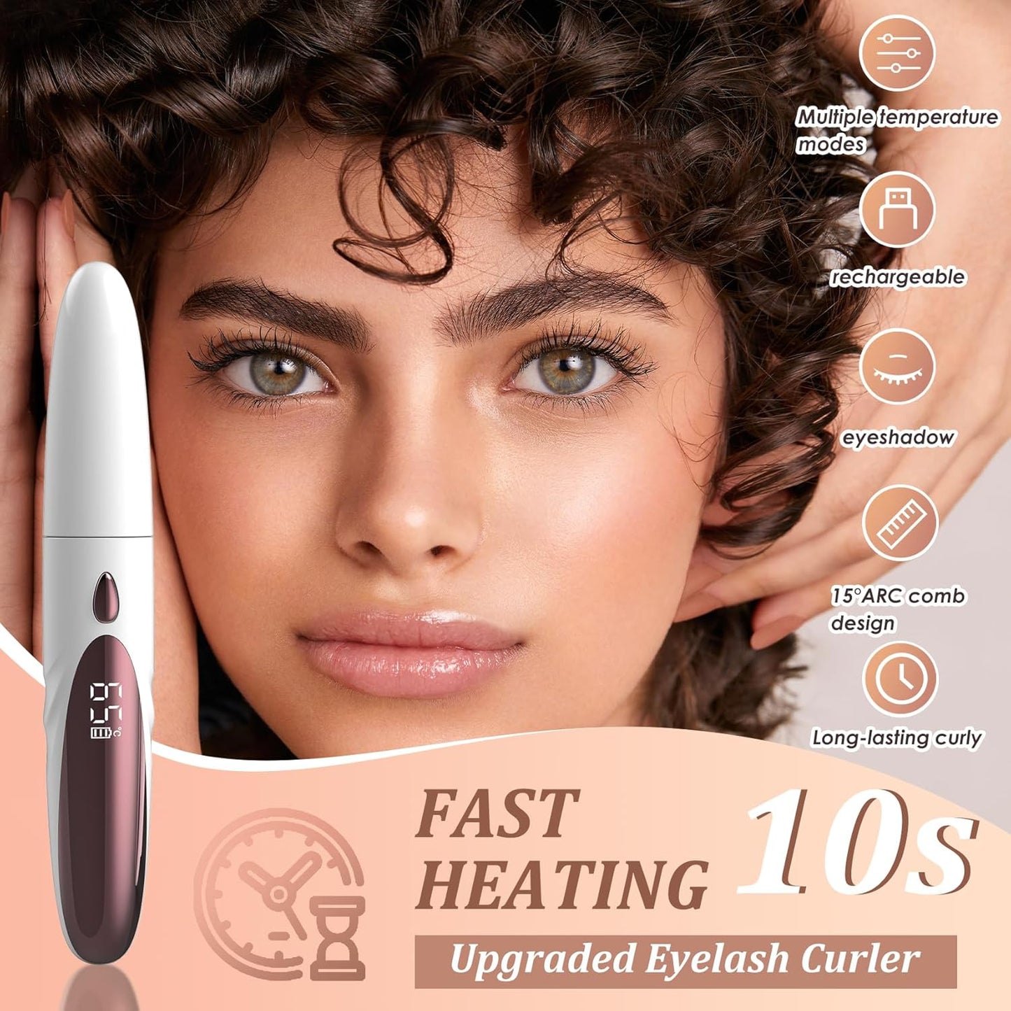 Heated Eyelash Curlers - Fast Heat up Within 10s, Electric Eyelash Curler with 4 Heating Modes, Rechargeable Electric Eyelash Curler, Heated Lash Curler for Makeup Tools with LED Display (White)-FemmiqueWomen