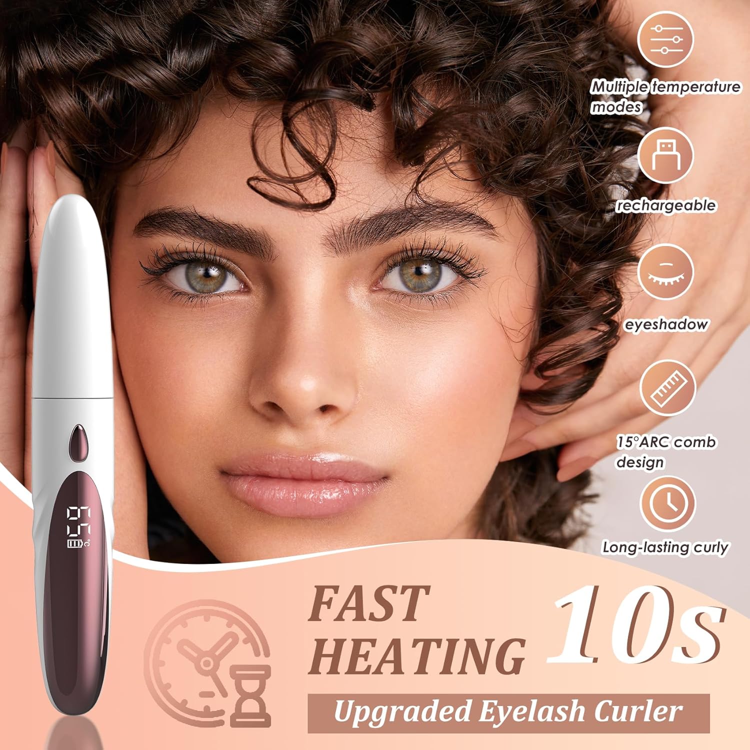 Heated Eyelash Curlers - Fast Heat up Within 10s, Electric Eyelash Curler with 4 Heating Modes, Rechargeable Electric Eyelash Curler, Heated Lash Curler for Makeup Tools with LED Display (White)-FemmiqueWomen