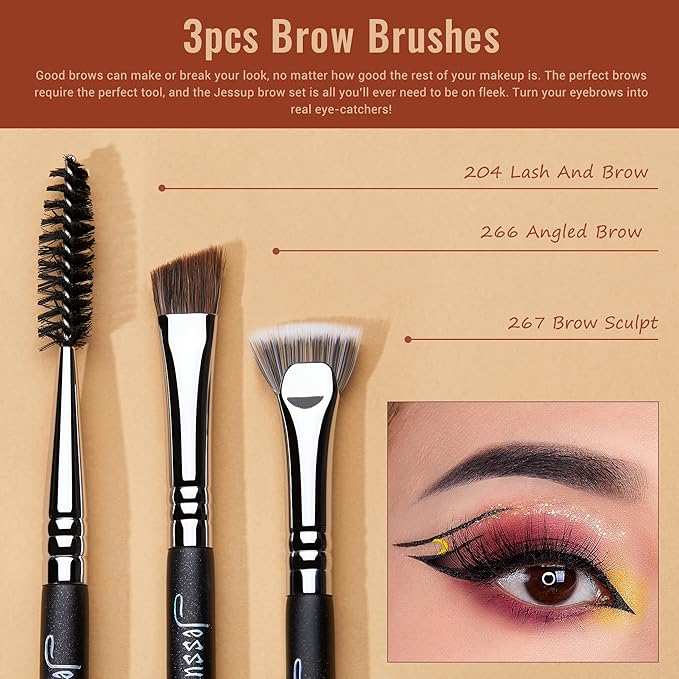 Jessup Eye Makeup Brushes Set Professonal 28pcs Premium Synthetic Eyeshadow Brush Eyeliner Brush Eyebrow Brush Blending Brush for Makeup Black T341-FemmiqueWomen