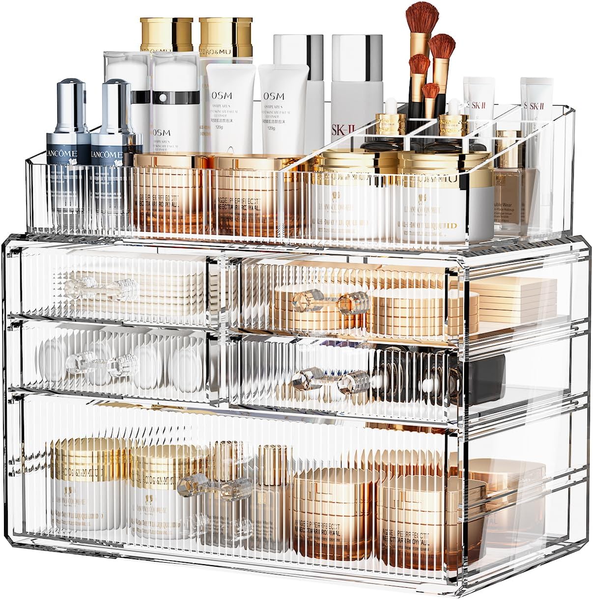 ZHIAI Stackable Organizer, Acrylic Cosmetic Organizer for Dresser, Vanity, Kitchen Cabinet, Bathroom, Under Sink, Home Organization and Storage (1 Top 5 Drawers)-FemmiqueWomen