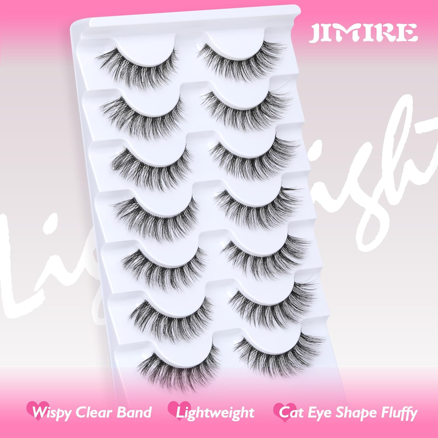 JIMIRE Lashes with Clear Band Demi-Wispies Fluffy Faux Mink Eyelashes Wispy Cat-Eye False Eyelashes Natural Look 7 Pairs Pack-FemmiqueWomen