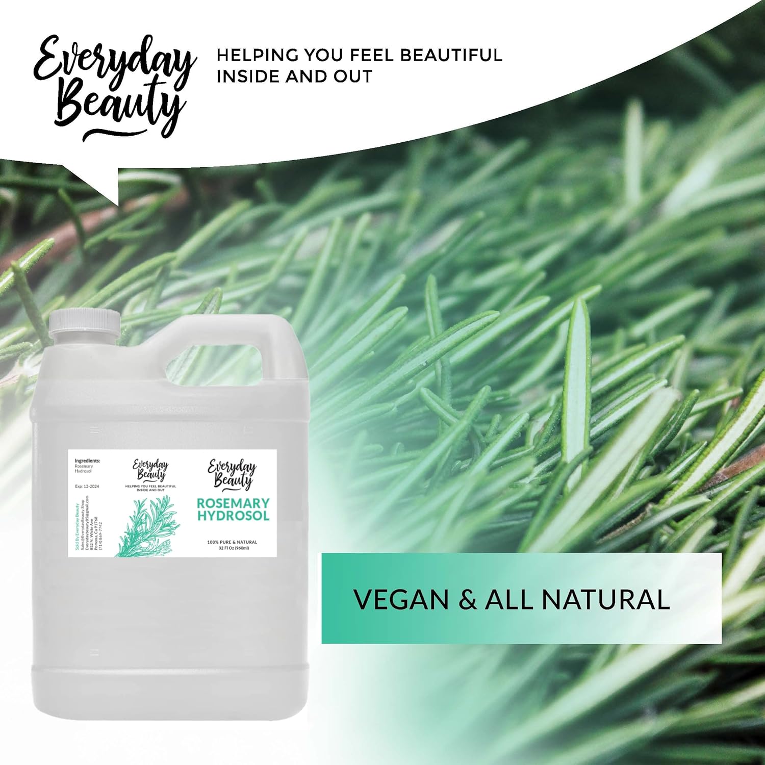 Rosemary Hydrosol - Bulk 32 Fl Oz - Alcohol-Free Vegan All Natural Refreshing for Face, Scalp & Hair - Uplifts, Calming & Soothing for All Skin Types…-FemmiqueWomen