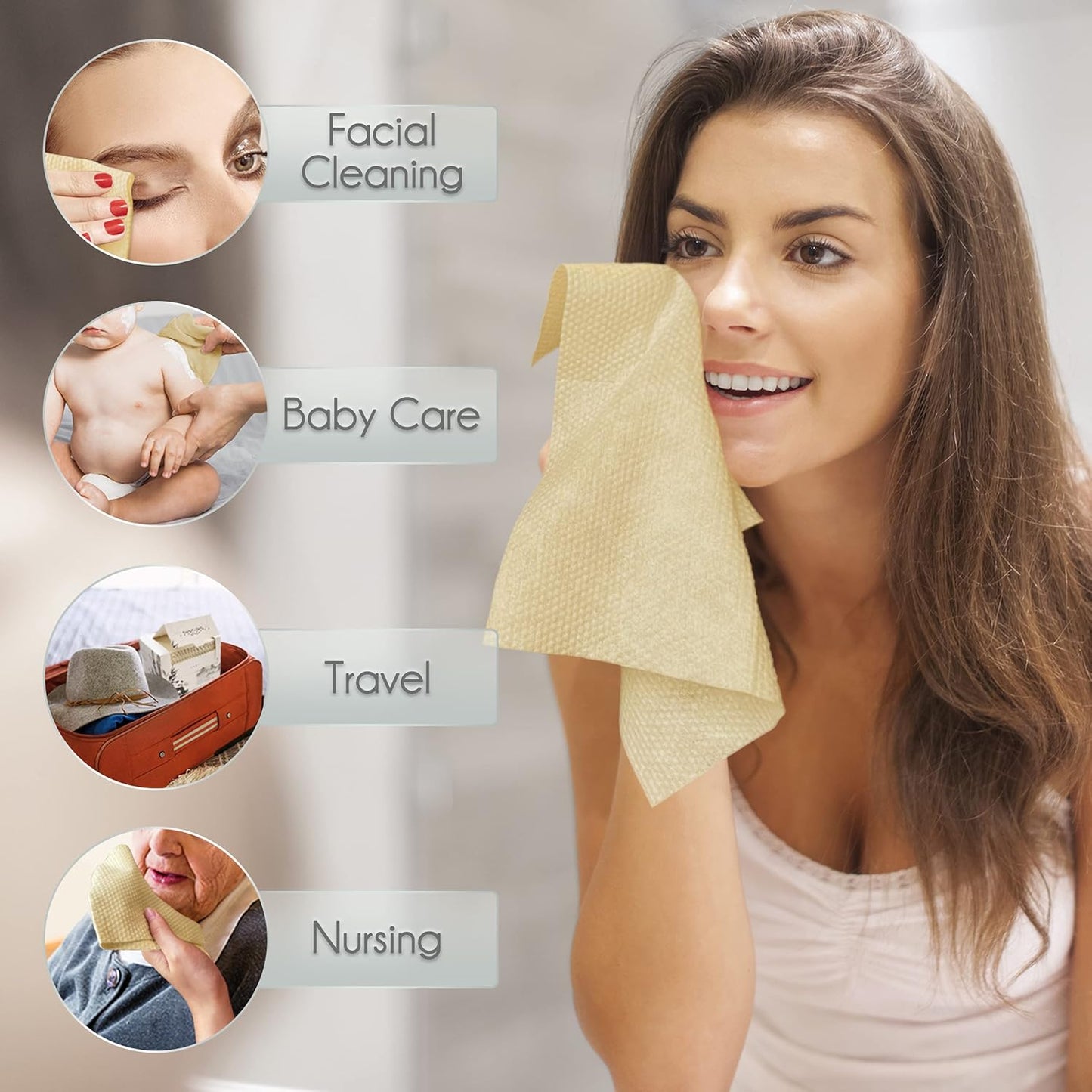 Bamboo Rayon Disposable Face Towel Biodegradable Large Dry Face Wipes 240 Count / 4 Boxes Extra Thick Soft Clean Facial Towels for Sensitive Skin, Makeup Removing, Facial Cleansing, Nursing-FemmiqueWomen