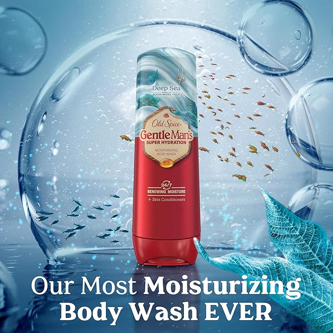Old Spice Body Wash GentleMan’s Super Hydration for Men, 24/7 Renewing Moisture, Gentle on Skin with Skin Conditioners, Deep Sea with Ocean Waves + Kelp Scent, 20 oz-FemmiqueWomen