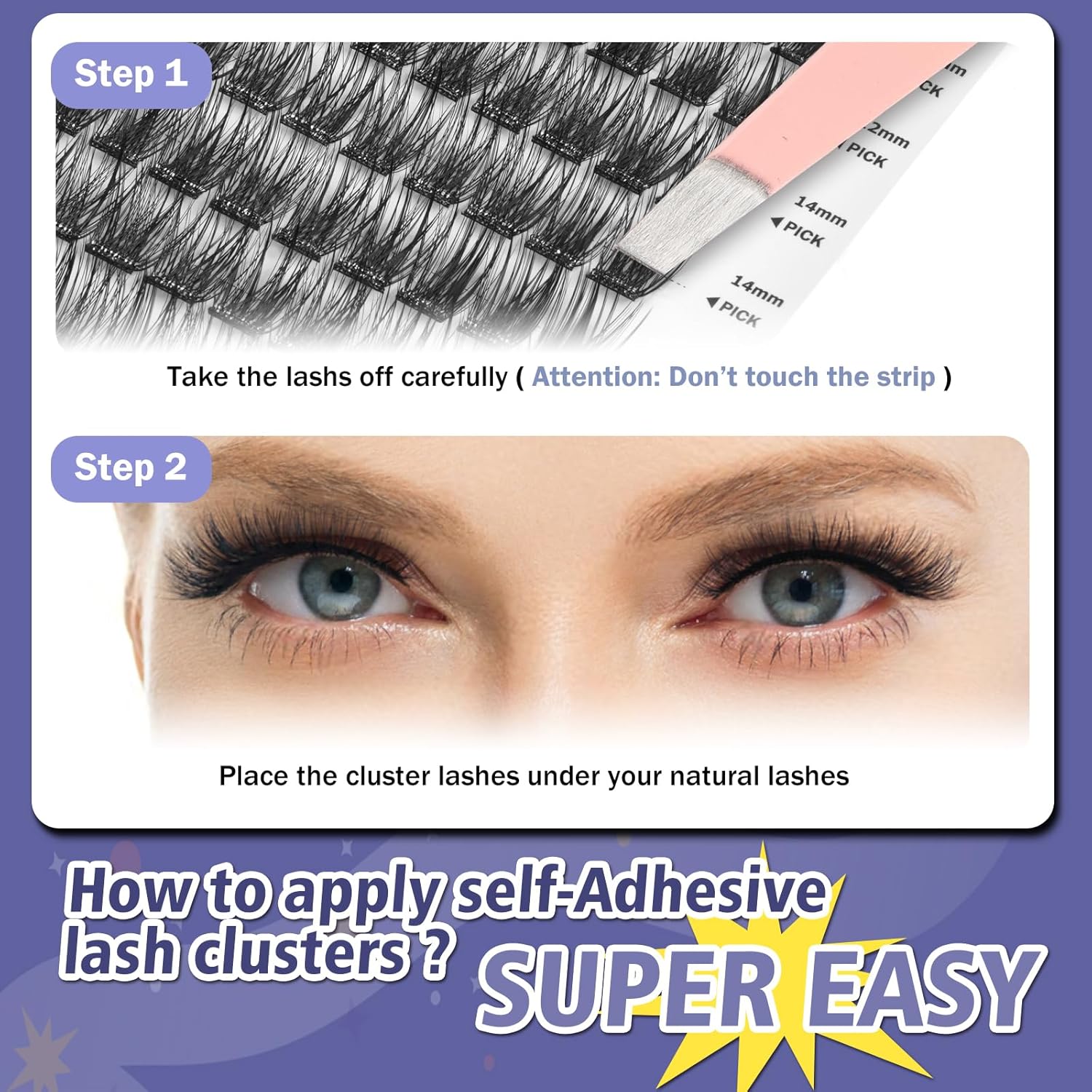 Self Adhesive Eyelashes, 156 PCS Self Adhesive Eyelash Clusters, No Glue Needed, Dual-row Glue Strips 8-16mm Mixed Individual Lash Extension Super Sticky Reusable False Lashes-FemmiqueWomen