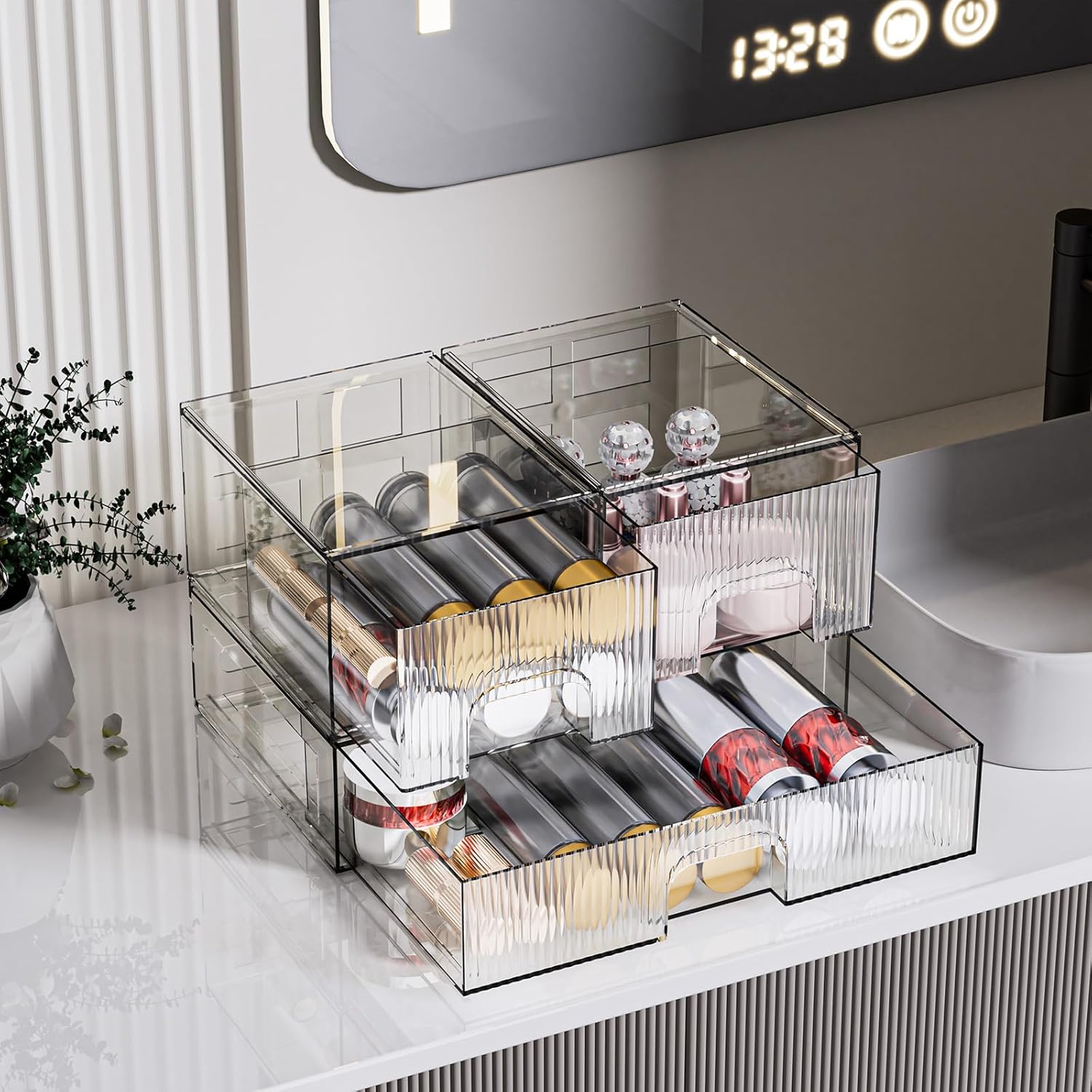 ZHIAI 3 Pack Clear Stackable Cosmetic Organizer with Acrylic Drawers for Cosmetics and Small Items for Dresser, Vanity, Kitchen Cabinet, Pantry, Home Organization and Storage-FemmiqueWomen