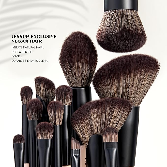 Jessup Makeup Brushes Set 7pcs Double Sided Makeup Brushes for Foundation Concealer Blush Eyeshadow Contour Bronzer Powder Blending Eyebrow Eyeliner, Cruelty-Free Make up Brushes Peach Dust T600-FemmiqueWomen