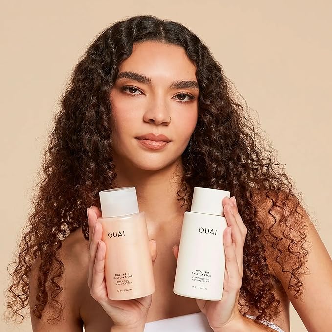 OUAI Thick Shampoo - Moisturizing Shampoo with Keratin, Marshmallow Root, Shea Butter, Avocado Oil for Thick Hair - Strengthens & Hydrates Strands - Paraben, Phthalate & Sulfate Free (10 Fl Oz)-FemmiqueWomen