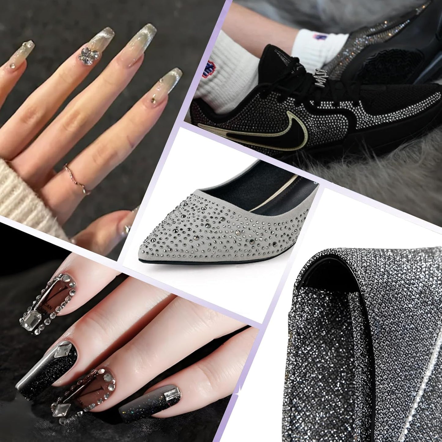 2000PCS SS12 Flatback Rhinestones | 12-Facet Diamond-Cut Glass Gems for Nail Art, Clothing, DIY Crafts |Glue-On Decoration Stones with Silver Backing(Black Diamond)-FemmiqueWomen