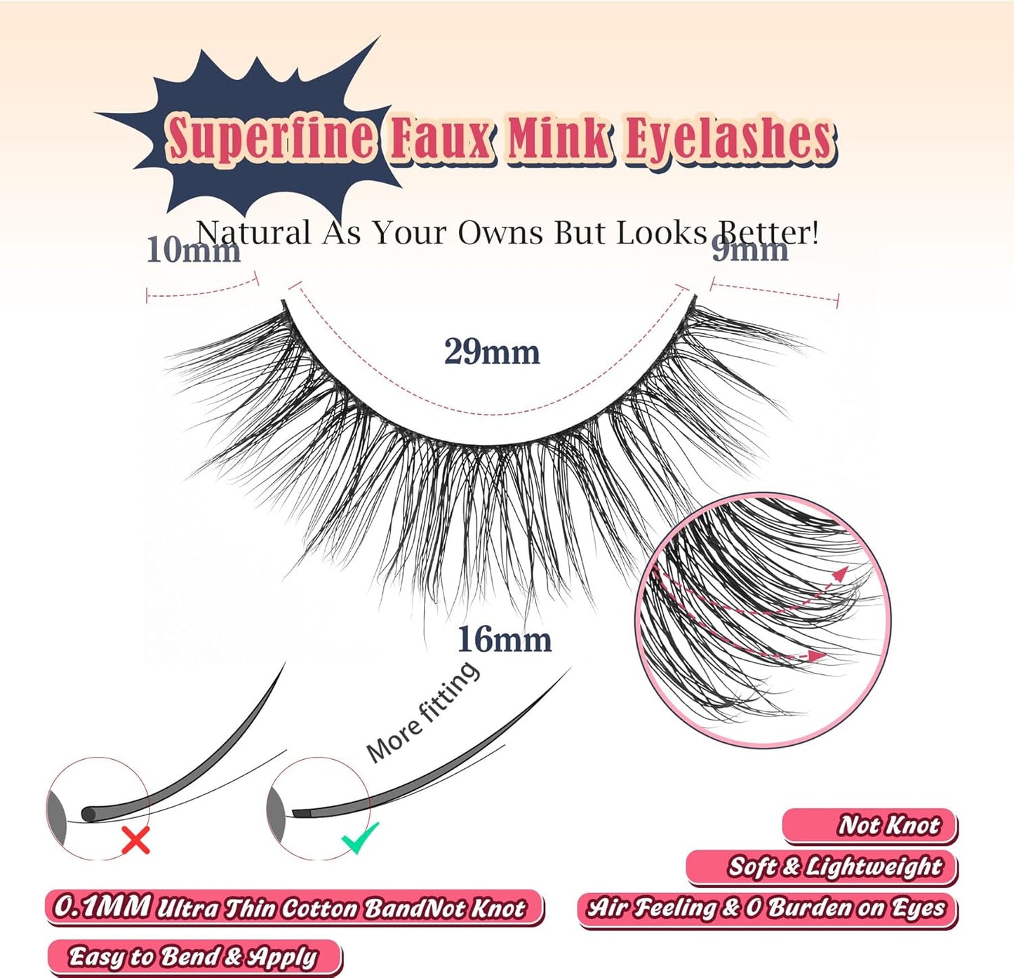 Lashes False Eyelashes Natural 16mm Wispy Lashes Pack Fluffy Eyelashes C Curl Strip Lashes Weightless Fake Lashes 0.1MM Thin Band Eyelash 3D Volume Siligli 7 Pair Lash-FemmiqueWomen