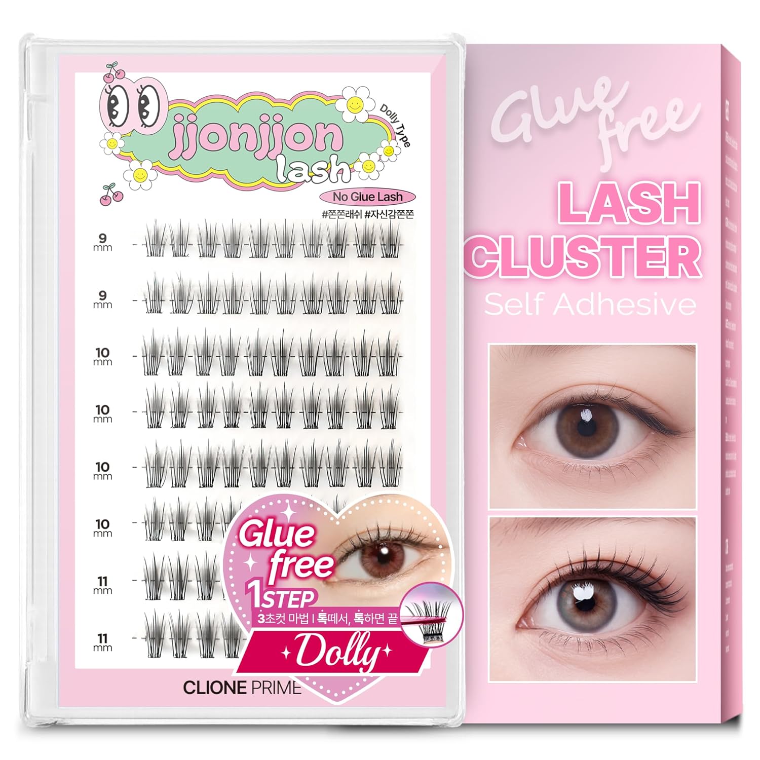 Korean Self Adhesive Lash Clusters Dolly Look No Glue Press On Pre Bond Lash Clusters Fluffy Self Adhesive False Eyelashes No Glue Needed Reusable Wispy Eyelash Extensions-FemmiqueWomen