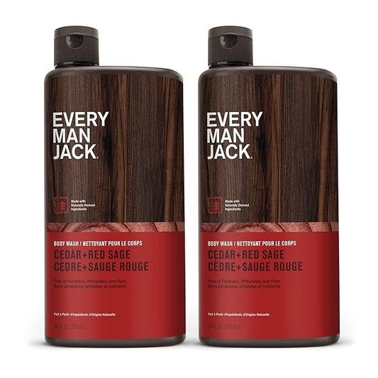 Every Man Jack Nourishing Cedar + Red Sage Mens Body Wash for All Skin Types - Naturally Derived Ingredients - Cleanse and Hydrate Skin with Coconut and Glycerin - 24oz 2 Bottles-FemmiqueWomen