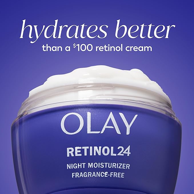 Olay Retinol 24 Face Moisturizer, Anti-Aging Night Cream for Women, Trial Size, Fragrance-Free, Non Greasy - Anti-Wrinkle, Smooth Fine Lines, Tightening Skin Care - Peptides, Glycerin, 0.5 Oz-FemmiqueWomen