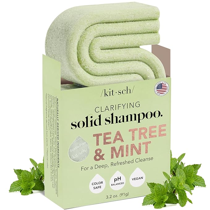 Kitsch Tea Tree & Mint Shampoo Bar - Anti Dandruff Shampoo for Itchy Scalp and All Hair Types - Natural Hair Shampoo Bar with Mint - Vegan Hair Care, Paraben & Sulfate Free, Made in USA - 3.2oz-FemmiqueWomen