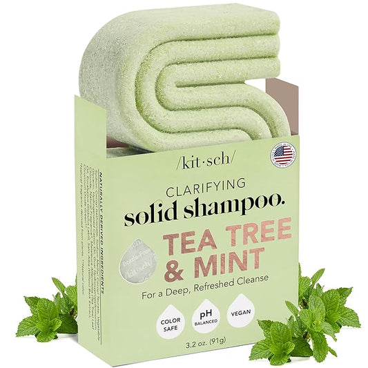 Kitsch Tea Tree & Mint Shampoo Bar - Anti Dandruff Shampoo for Itchy Scalp and All Hair Types - Natural Hair Shampoo Bar with Mint - Vegan Hair Care, Paraben & Sulfate Free, Made in USA - 3.2oz-FemmiqueWomen