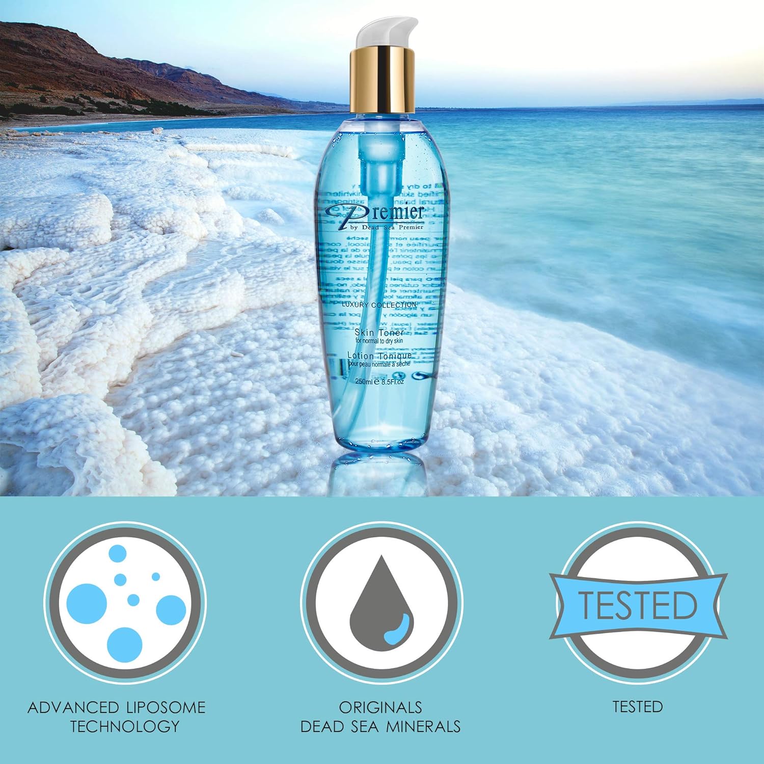 Premier Dead Sea Skin Toner Normal To Dry Skin, pH 5.5 balancing, non alcoholic toner that is mild and gentle to skin, natural ingredients with witch hazel and minerals 8.5fl.oz-FemmiqueWomen