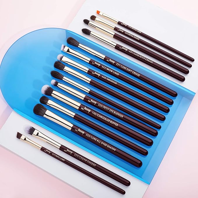 Jessup Professional Eye Makeup Brushes Set Natural-Synthetic 15pcs for Eyeshadow Blending Concealer Eyeliner Eyebrow, Zinfandel T284-FemmiqueWomen
