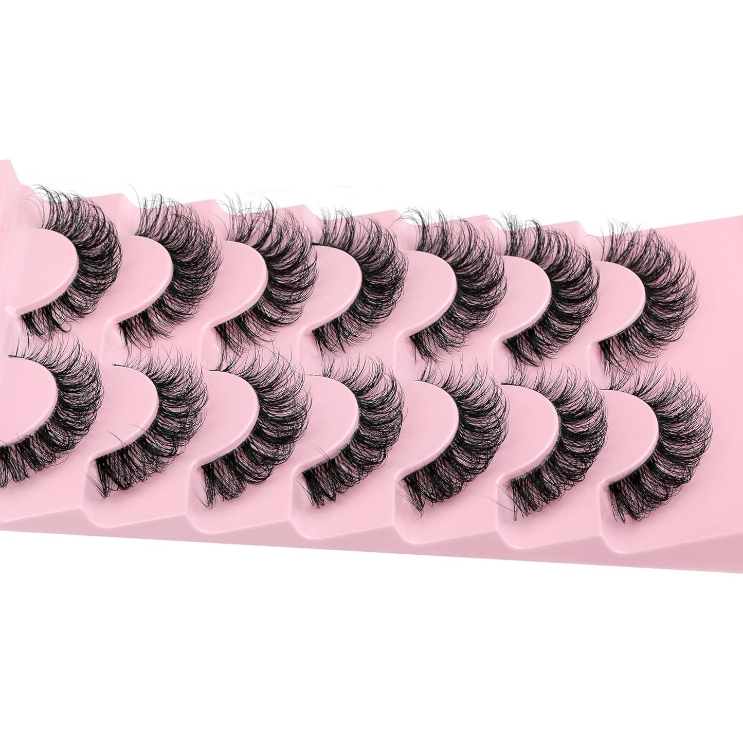 JIMIRE Eyelashes with Clear Band Wispy Curly 15mm 3D Faux Mink Lashes Fluffy Natural Volume Cat Eye Fake Lashes 7 Pairs Pack-FemmiqueWomen