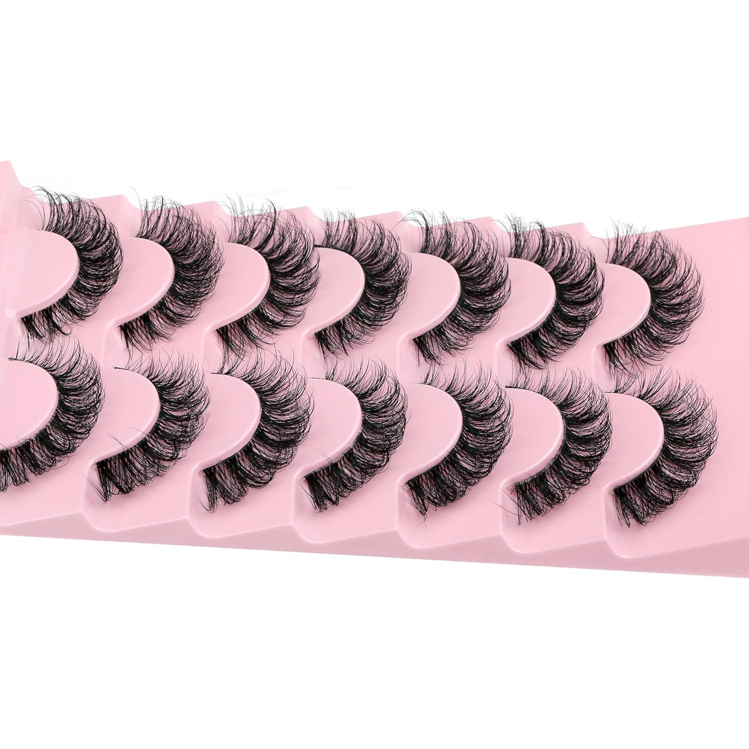 JIMIRE Eyelashes with Clear Band Wispy Curly 15mm 3D Faux Mink Lashes Fluffy Natural Volume Cat Eye Fake Lashes 7 Pairs Pack-FemmiqueWomen