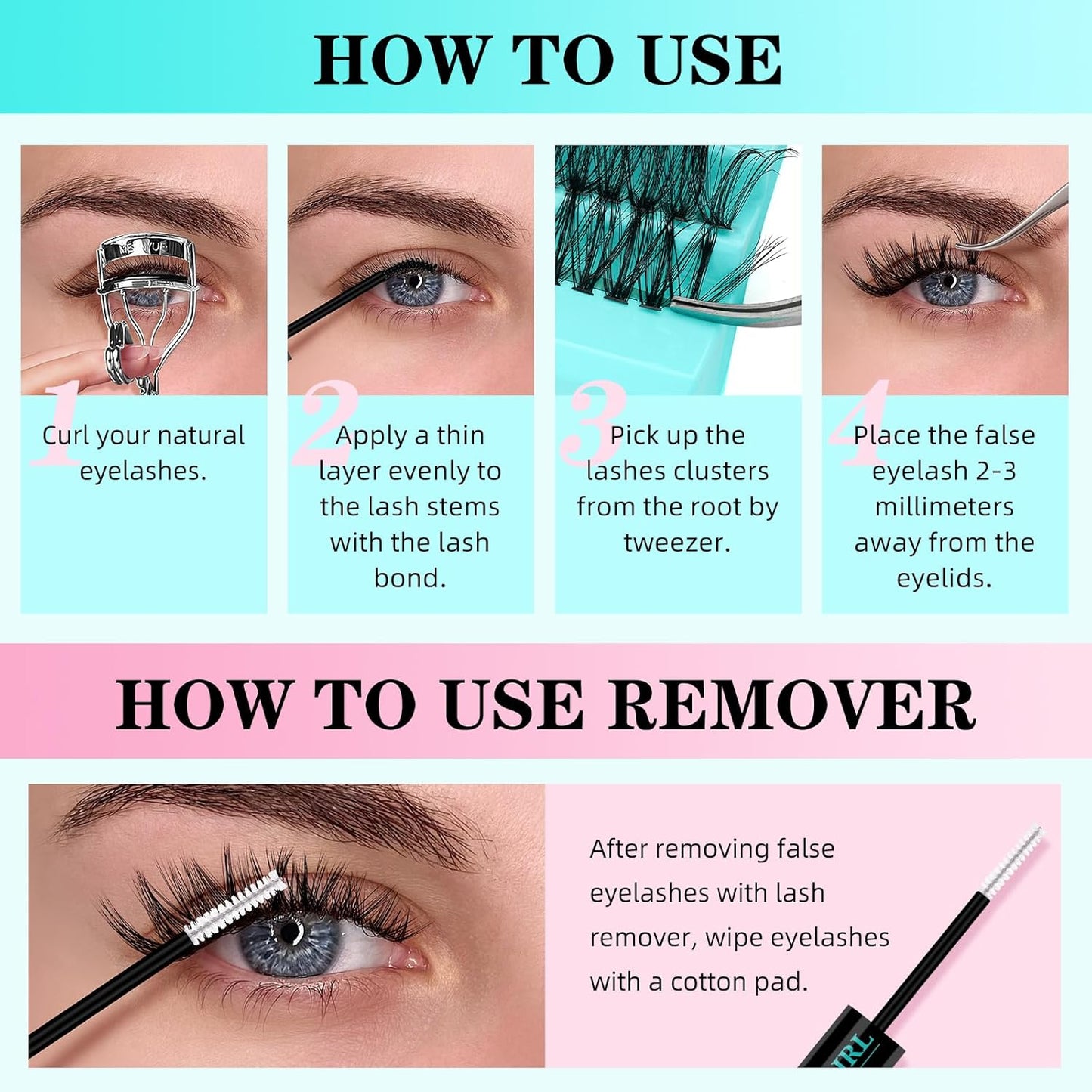 Lash Clusters Kit 200PCS 40D Eyelash Extension Kit D Curl Wispy Eyelash Clusters DIY Natural Individual Lashes Kits Lashes Extensions Kit with Lash Bond and Remover Eyelash Tweezer at Home-FemmiqueWomen