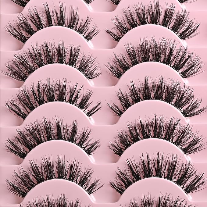 FARRED Cat Eye Lashes False Eyelashes Short Wispy Lash Strips Volume Eyelash 14 Pairs Cateye Medium Length False Clear Band Lashes Natural Looking Hybrid Clusters Full Strip Lashes (F29 | 7-14mm)-FemmiqueWomen