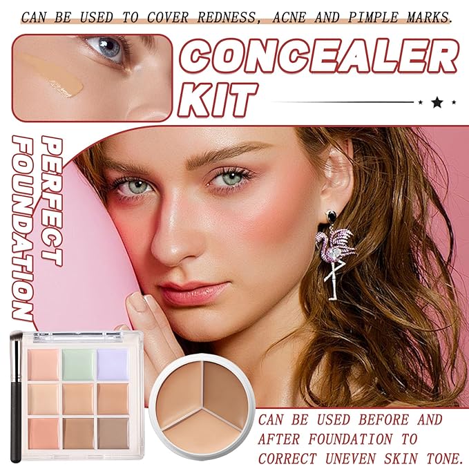 12 Colors Correcting Concealer Palette Kit with Brush,Cream Makeup Contour Palette for All Skin Type,Color Corrector Concealer Foundation Palette for Conceals Dark Circles & Blemish-FemmiqueWomen