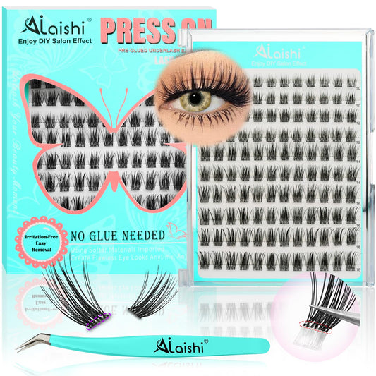 No Glue Needed Lashes, Self Adhesive Eyelashes, DIY Lash Cluster Eyelash Extensions Kit 10‑18mm,100pcs Fluffy D Curl Soft Natural Lashes with Tweezers–Fake Cat Eye Wispy Individual Clusters(NGDY61)-FemmiqueWomen