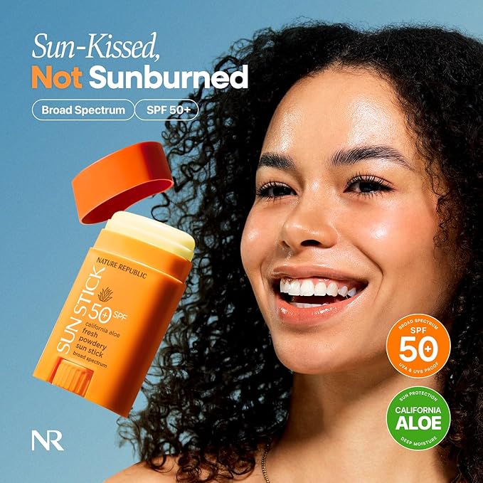 Nature Republic California Aloe Fresh Powdery Sun Stick Broad Spectrum SPF50+ | Korean Sunscreen Travel Size Suncare Sunblock, No Whitecast, non-sticky, Water resistant-FemmiqueWomen