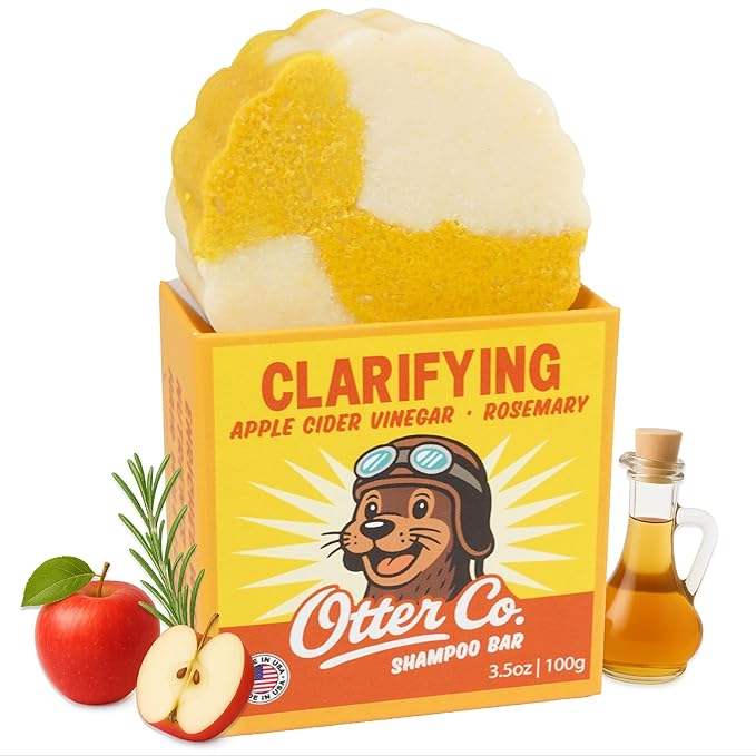 Otter co. Clarifying Apple Cider Vinegar Shampoo Bar for Build Up – Argan oil, Rosemary, Nettle, Jojoba oil – Vegan, Sulfate Free & Non Toxic – Women and Mens Shampoo, All Hair Types, Made in USA-FemmiqueWomen