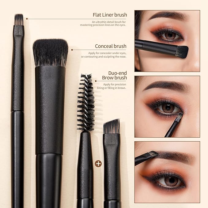 Jessup Eyeshadow Brush Set, 10Pcs Eye Makeup Brushes Professional for Blending Eye Shadow Liner Crease, Duo-end Brow Brush, Elegant Black T337-FemmiqueWomen