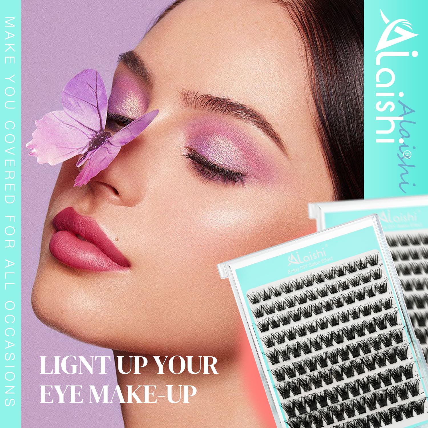 No Glue Needed Lashes, Self Adhesive Eyelashes, DIY Lash Cluster Extensions Kit 10‑18mm,120pcs Fluffy D Curl Soft Natural Lashes with Tweezers–Fake Cat Eye Wispy Individual Clusters 1-5-L-FemmiqueWomen