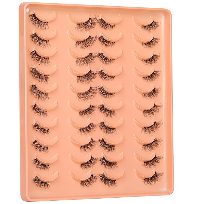 JIMIRE 20 Pairs Hlaf False Eyelashes with Clear Band Half Lashes Wispy Short Accent Lashes 4 Styles Mixed Cat Eye Mink Lashes Fluffy 3/4 Corner Fake Half Lashes Cat Eye Natural Look-FemmiqueWomen
