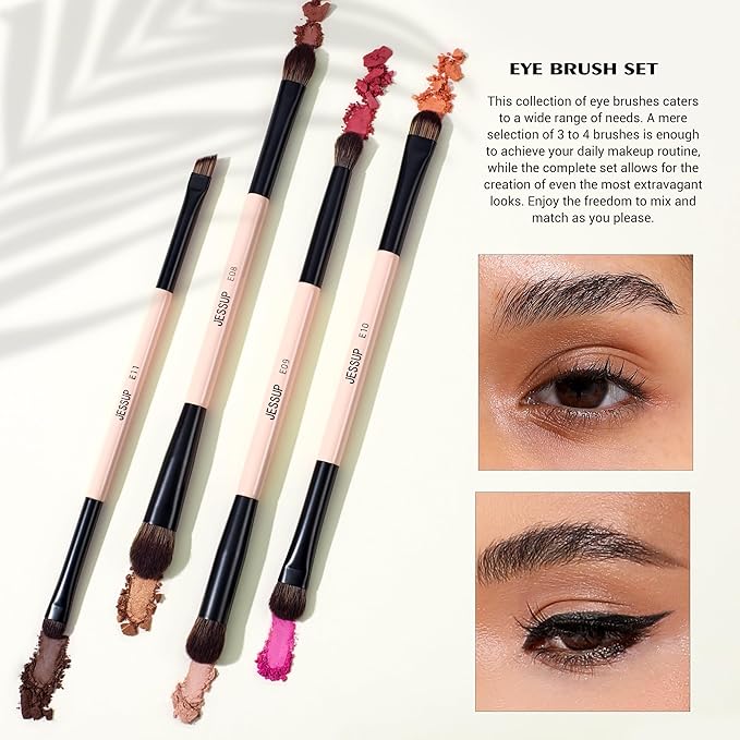 Jessup Makeup Brushes Set 7pcs Double Sided Makeup Brushes for Foundation Concealer Blush Eyeshadow Contour Bronzer Powder Blending Eyebrow Eyeliner, Cruelty-Free Make up Brushes Peach Dust T600-FemmiqueWomen