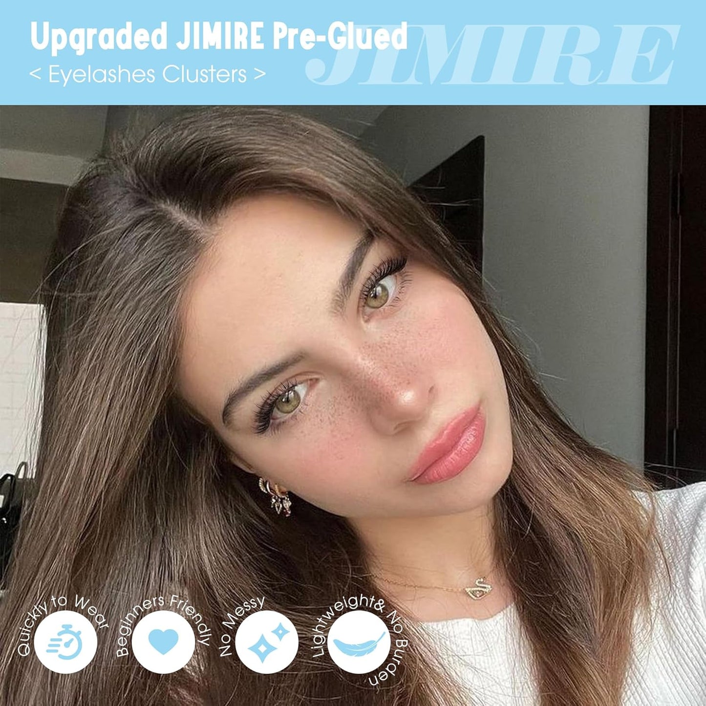 JIMIRE Natural Self Adhesive Eyelashes Wispy Pre Glued Lash Clusters No Glue Needed Press on Lashes Reusable Self Adhesive Lash Clusters Easy to Apply 9-12MM 108Pcs Pack-FemmiqueWomen