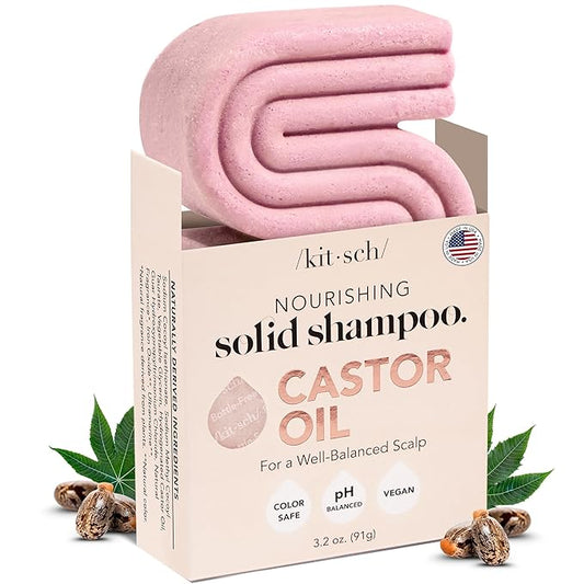 Kitsch Castor Oil Shampoo Bar Soap - Hydrating & Moisturizing Hair Care - Organic Castor Oil Solid Shampoo for Hair Growth & Scalp Nourishment - Silicone & Paraben-Free, Vegan, Made in USA - 3.2oz-FemmiqueWomen