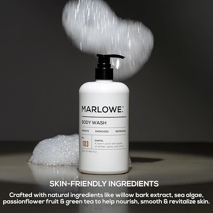 MARLOWE. No. 103 Body Wash 15 oz Pump, Santal, Energizing & Refreshing Shower Gel, Willow Bark & Green Tea Extracts, Cleanses, Moisturizes, Smooths & Nourishes, Warm Amber, Spice & Citron Scent-FemmiqueWomen