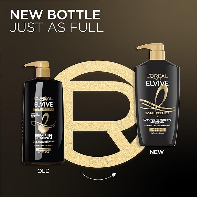 L'Oreal Paris Elvive Total Repair 5 Repairing Shampoo and Conditioner for Damaged Hair, 28 Ounce (Set of 2)(Packaging May Vary)-FemmiqueWomen