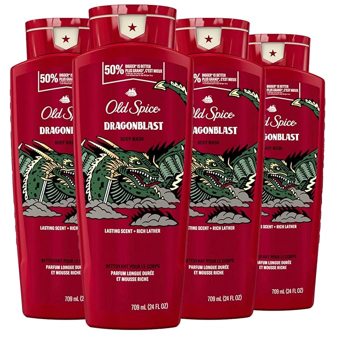 Old Spice Body Wash for Men, Dragonblast, Long Lasting Lather, 24 fl oz (Pack of 4)-FemmiqueWomen