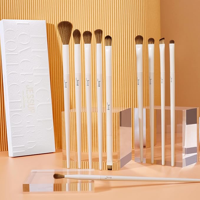 Jessup Precision Makeup Brushes 10Pcs Eye Makeup Brush Set Premium Synthetic Eyeshadow Concealer Eyeliner Eyebrow Blending Highlight Brush, Light Grey T330-FemmiqueWomen