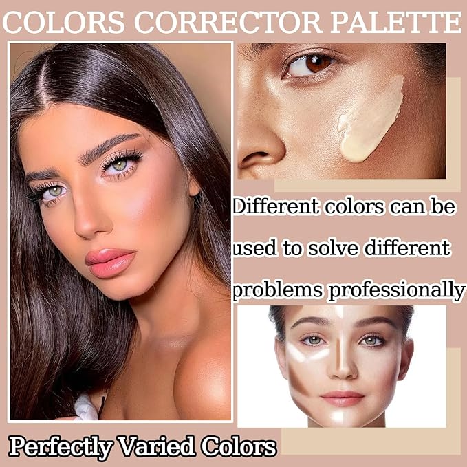 10 Colors Correcting Concealer Palette,Colors Corrector Palette,Moisturizing Full Coverage Liquid Foundation Cream Contour Makeup Palette with Brush-FemmiqueWomen