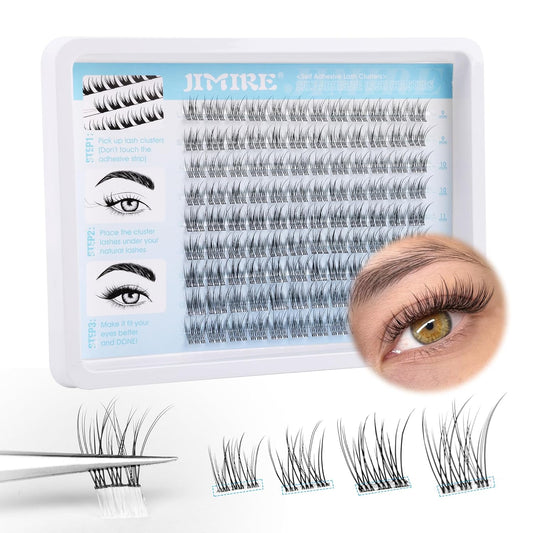 JIMIRE Natural Self Adhesive Eyelashes Wispy Pre Glued Lash Clusters No Glue Needed Press on Lashes Reusable Self Adhesive Lash Clusters Easy to Apply 9-12MM 108Pcs Pack-FemmiqueWomen