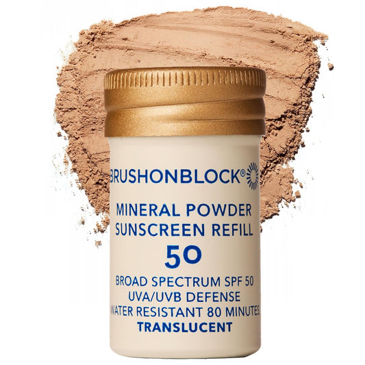 Brush On Block Mineral Sunscreen Powder Refill, Natural Broad-Spectrum SPF 50, Safe for Sensitive Skin, UVA UVB Face Protection, Reef Friendly (Translucent - Refill)-FemmiqueWomen