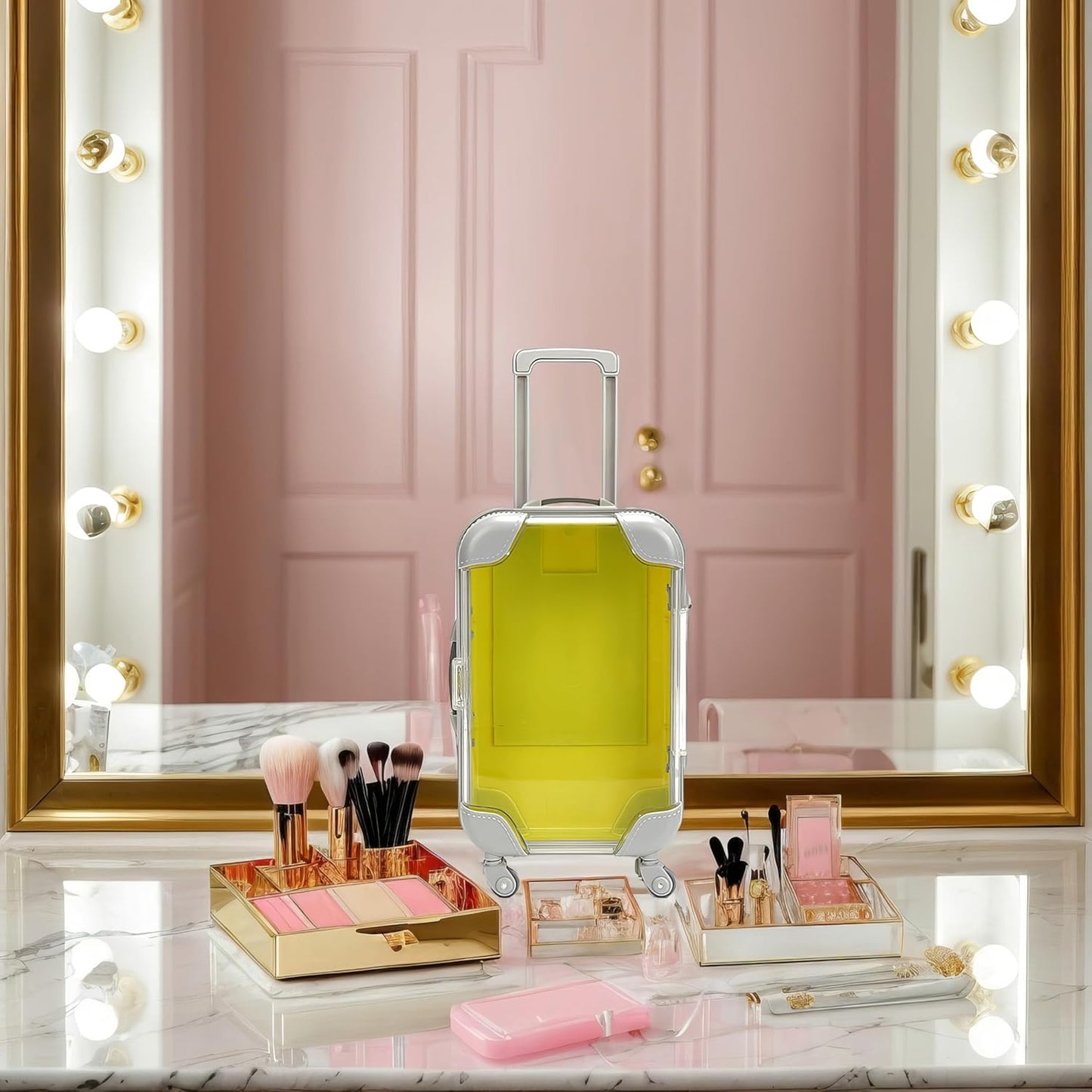 False Eyelash Storage Box, Portable Travel Organizer Mini Luggage False Eyelash Tray Makeup Tool (YELLOW)-FemmiqueWomen