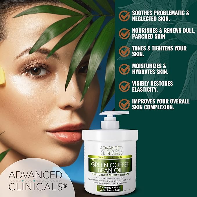 Advanced Clinicals Thermo Firming Green Coffee Bean Moisturizer Body Cream | Anti Cellulite Caffeine Firming Lotion For Legs, Arms, & Body | Skin Care Products | Aging Skin Tightening Cream, 2-Pack-FemmiqueWomen