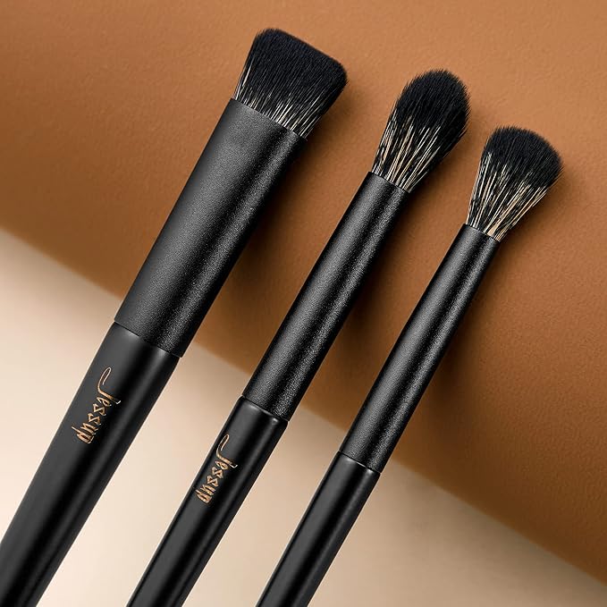 Jessup Eyeshadow Brush Set, 10Pcs Eye Makeup Brushes Professional for Blending Eye Shadow Liner Crease, Duo-end Brow Brush, Elegant Black T337-FemmiqueWomen