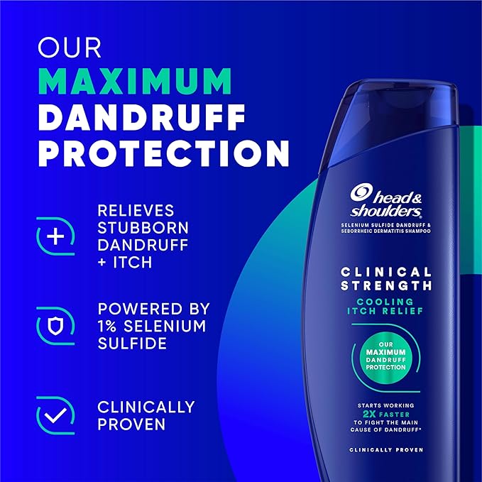 Head & Shoulders Clinical Strength Dandruff Shampoo, Selenium Sulfide Dandruff Defense, Intensive Itch Relief, Seborrheic Dermatitis Relief, Cooling Menthol, 13.5 Fl Oz Each, 2 Pack-FemmiqueWomen