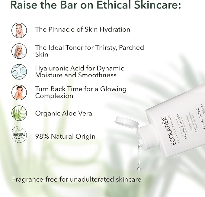 Organic Aloe Vera Facial Toner - 98% Natural Ingredients - Intense Hydration, Hyaluronic Acid, 98% Natural, Vegan - Deep Moisture, Refreshes, and Revitalizes The Skin - 8.5 Fl Oz / 250ml-FemmiqueWomen